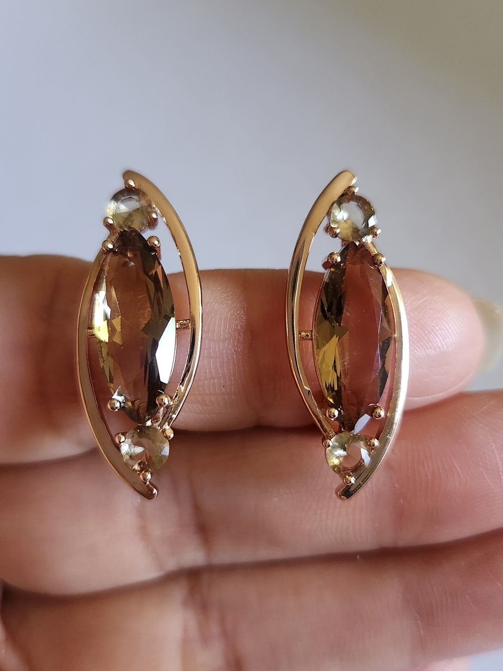 New 14K Gold Plated Marquise Cut Smoky Quartz Diamond Hoop Earrings for Women
